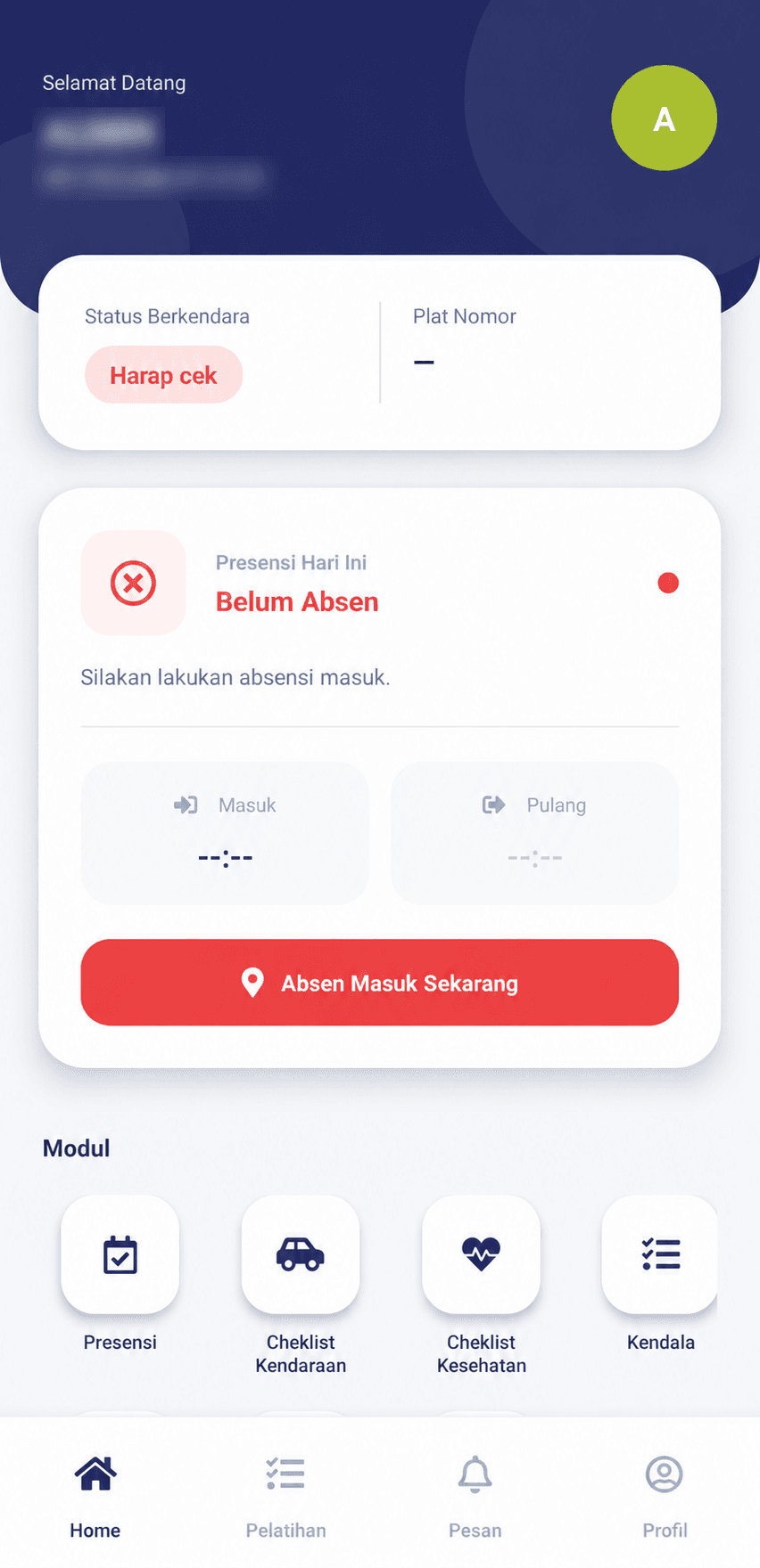Tampilan aplikasi TSI untuk daily car checklist